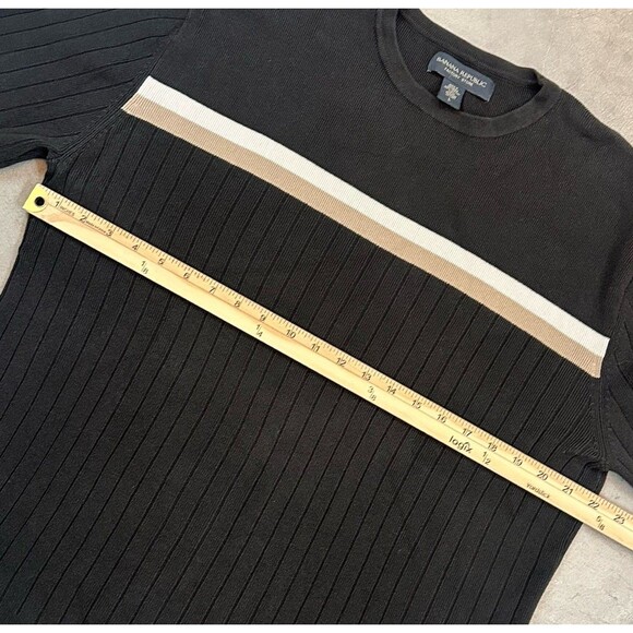 Vintage Y2K Banana Republic Men’s Large Crewneck Sweater Brown Preppy Striped - Picture 5 of 6